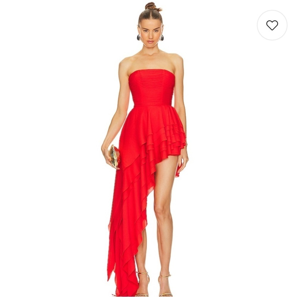 NWT Bronx and Banco Tulum Shirred Ruffle Corset Strapless Mini Maxi Dress Red